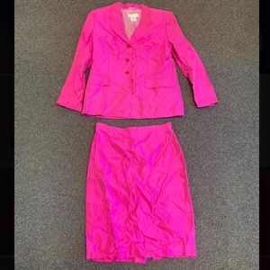 Vintage Escada Bright Pink Silk 80’s Power Suit